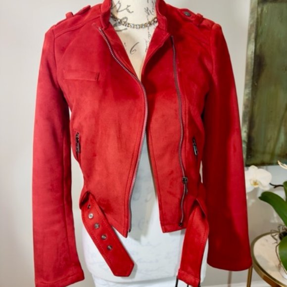 Banana Republic Red Suede Motorcycle Jacket (XS) - Picture 3 of 4